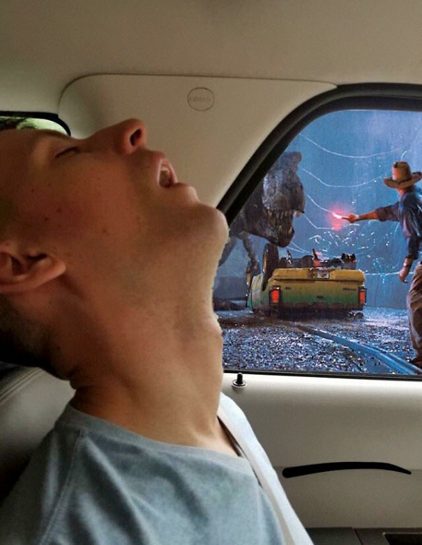 Bạn trai ngủ gật trên xe, cô gái nhờ dân mạng photoshop cảnh 2 bên đường sao cho thật kịch tính - Ảnh 2.