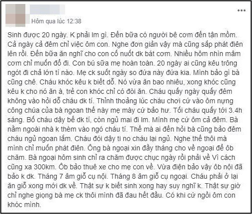 Ở cữ có người bưng cơm tận miệng nhưng mẹ bỉm sữa vẫn “phát điên”, nghe xong chuyện ai cũng cảm thông vài phần - Ảnh 1.