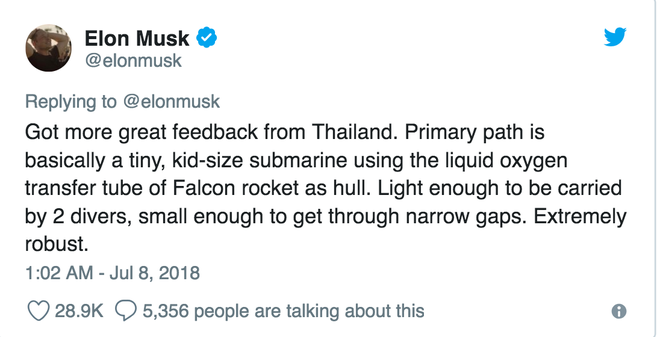 Đội bóng Thái Lan rơi vào tình trạng nguy kịch, Elon Musk yêu cầu SpaceX chế tạo tàu ngầm cỡ trẻ em để phục vụ giải cứu - Ảnh 2.