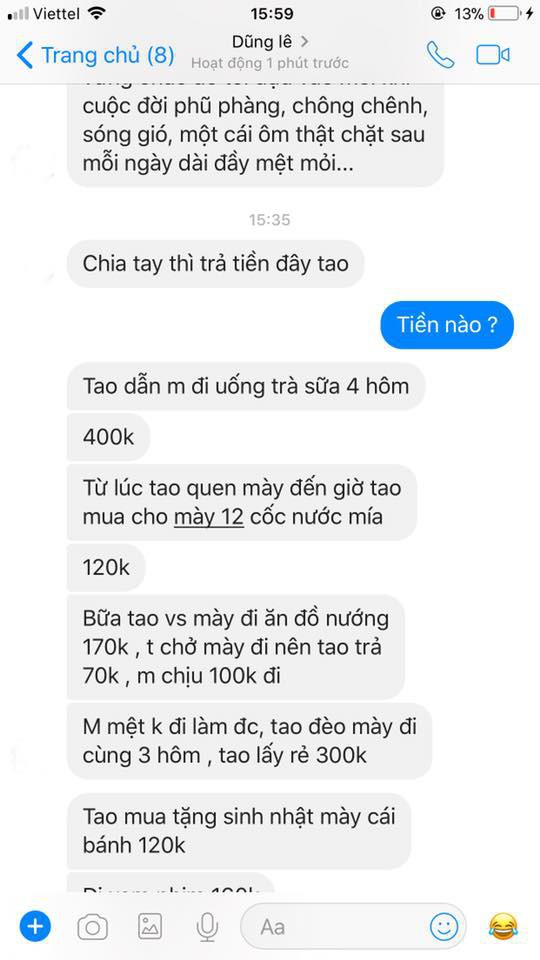 Người yêu cũ sòng phẳng nhất năm: Chia tay nhắn tin đòi tiền bạn gái từ cốc trà đá 6k tới 2k tiền gửi xe - Ảnh 1.