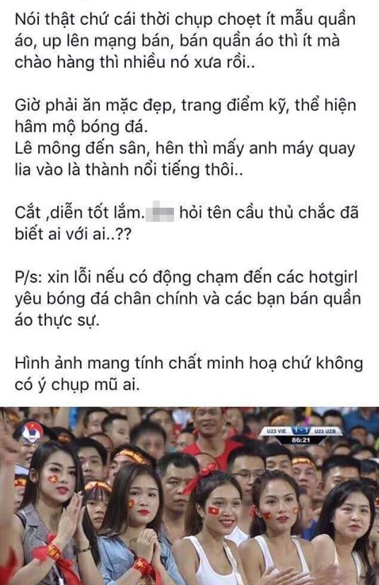 Bị chê làm màu đi cổ vũ U23 Việt Nam, hot girl có màn đáp trả gây bất ngờ - Ảnh 1. Bị chê làm màu đi cổ vũ U23 Việt Nam, hot girl có màn đáp trả gây bất ngờ - Ảnh 1.