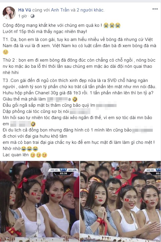 Bị chê làm màu đi cổ vũ U23 Việt Nam, hot girl có màn đáp trả gây bất ngờ - Ảnh 3. Bị chê làm màu đi cổ vũ U23 Việt Nam, hot girl có màn đáp trả gây bất ngờ - Ảnh 3.