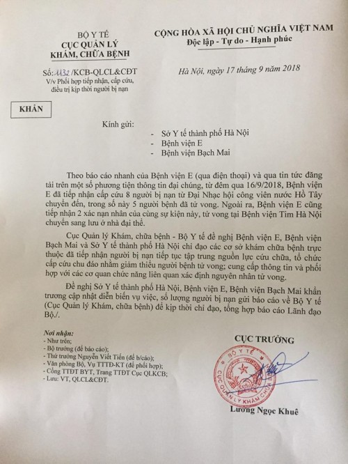 Vụ 7 người chết sau lễ hội âm nhạc ở Hà Nội: Bộ Y tế chỉ đạo tập trung cứu chữa - Ảnh 1.