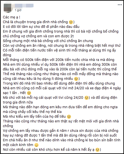 Kể xấu người nhà chồng bủn xỉn không chịu chi vài trăm nghìn tiền điện, nàng dâu bị chị em phán một câu “sượng mặt” - Ảnh 1.