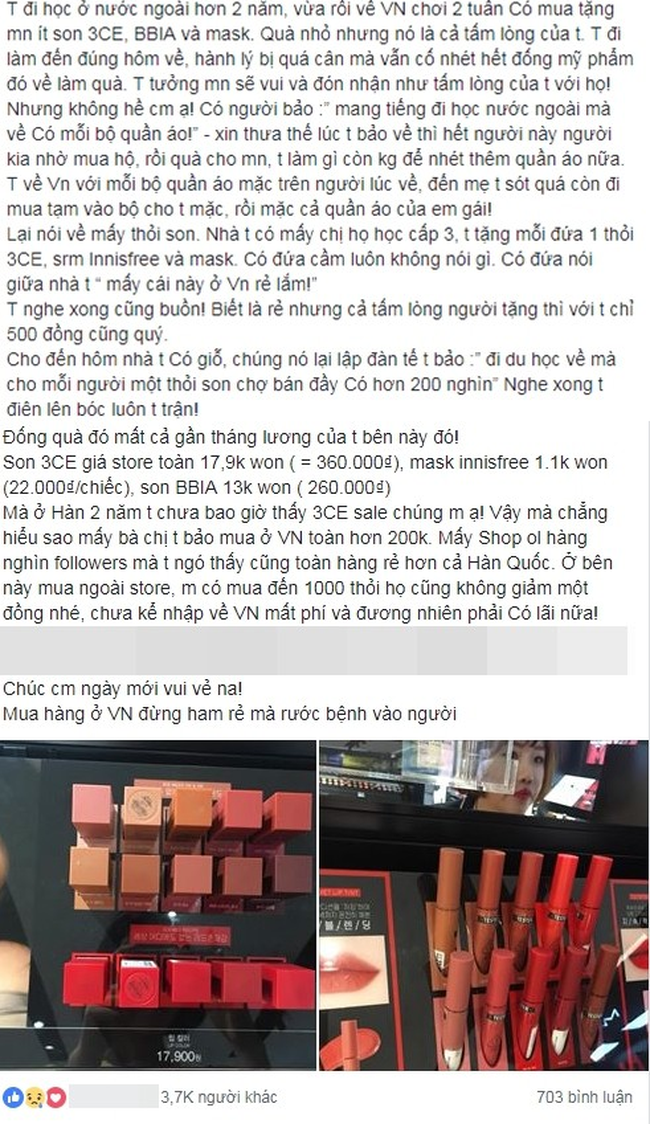 Bị mỉa mai du học Hàn mà về nước chỉ tặng mấy thỏi son bán đầy ngoài chợ, cô gái tức tưởi kể về cuộc sống thật nơi xứ người - Ảnh 1.