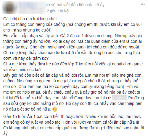 Mẹ kế gây tranh cãi dữ dội khi lên MXH kể về con chồng bất trị, vừa hỗn vừa lười - Ảnh 1.