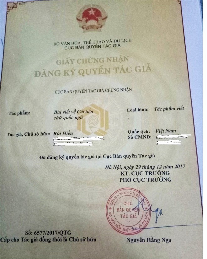 Đề xuất cải tiến chữ viết của PGS Bùi Hiền đã được cấp giấy chứng nhận bản quyền - Ảnh 1.