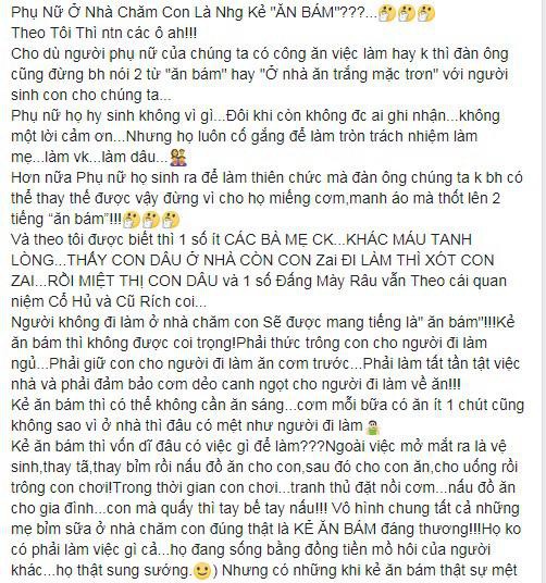  “Phụ nữ ở nhà chăm con là những kẻ ăn bám” gây bão mạng - Ảnh 1.