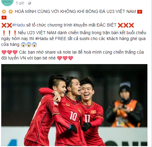  Nhiều cửa hàng chơi lớn khi free toàn bộ ăn mừng chiến thắng U23 Việt Nam  - Ảnh 2.