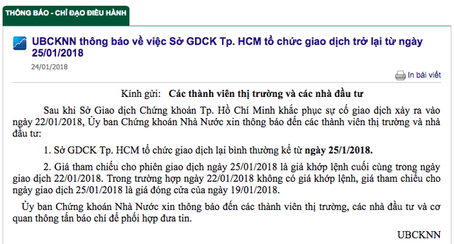  Ủy ban Chứng khoán thông báo HoSE sẽ giao dịch trở lại từ ngày 25/1  - Ảnh 1.