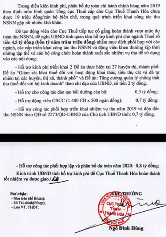 Chủ tịch Thanh Hóa nói về việc Cục Thuế Thanh Hóa xin 700 triệu đồng để “động viên anh em” đi thu thuế - Ảnh 1.