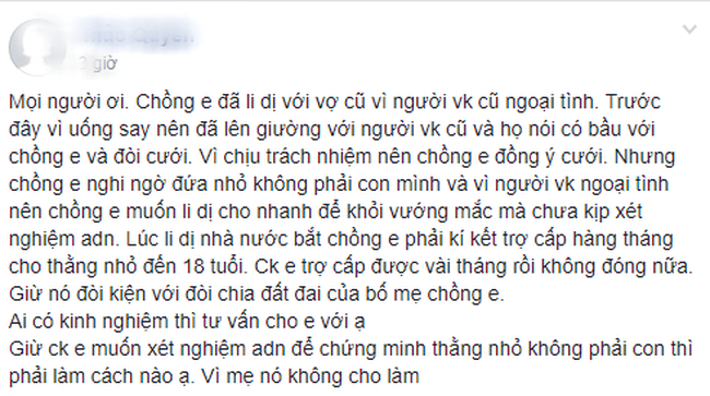 Đăng đàn hỏi chuyện xét nghiệm ADN con trai của chồng và vợ cũ, vợ mới bị tấn công vì ghét cái thái độ - Ảnh 1.