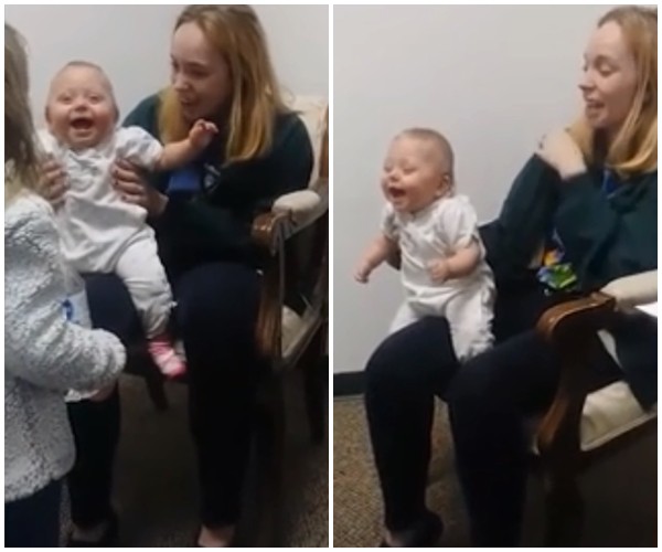 Xúc động giây phút bé gái 3 tháng tuổi khiếm thính lần đầu nghe thấy giọng mẹ và chị gái - Ảnh 2.
