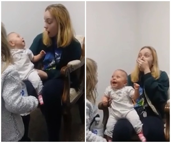 Xúc động giây phút bé gái 3 tháng tuổi khiếm thính lần đầu nghe thấy giọng mẹ và chị gái - Ảnh 3.