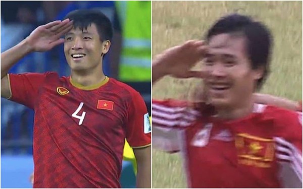 Sau 20 năm, bóng đá Việt lại tiếp tục được chứng kiến màn ăn mừng trùng hợp bất ngờ giữa Tiến Dũng và danh thủ Hồng Sơn - Ảnh 4.