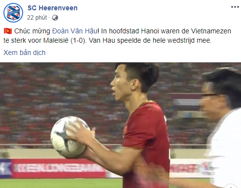 SC Heerenveen chúc mừng Đoàn Văn Hậu, khen Việt Nam quá mạnh so với Malaysia - Ảnh 1.