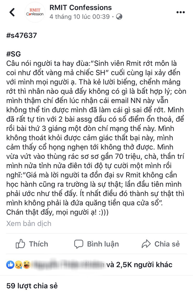 Confessions gây bão mạng đến từ trường con nhà giàu RMIT: Rớt một môn là coi như đốt vàng mã chiếc SH - Ảnh 1.