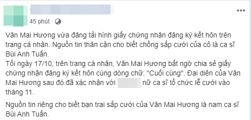 Phản hồi chính thức từ phía Văn Mai Hương trước tin đồn chồng sắp cưới là Bùi Anh Tuấn - Ảnh 3.