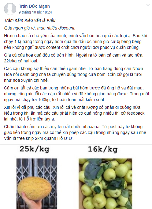 Chàng trai quảng cáo bán hoa quả cực chất trên group sinh viên Ngoại thương, các mẹ các chị vào mà học tập! - Ảnh 1.