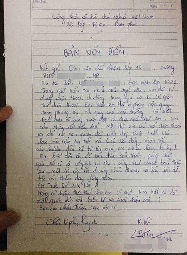 Dùng điện thoại trong lớp nhưng bị bắt gặp, nữ sinh viết một câu trong bản kiểm điểm khiến cô giáo khó tính cũng phải bỏ qua - Ảnh 1.