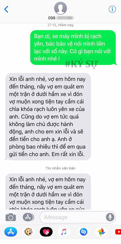 Thấy yên xe bị rạch, chàng trai nhắn tin hỏi thủ phạm thì nhận câu trả lời không ai ngờ - Ảnh 1.