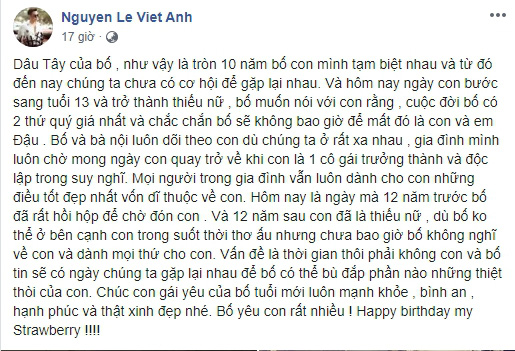 Vợ đầu bức xúc, yêu cầu Việt Anh gỡ ảnh con gái 10 năm không gặp mặt một lần ra khỏi Facebook - Ảnh 1.