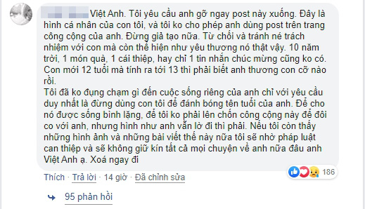 Vợ đầu bức xúc, yêu cầu Việt Anh gỡ ảnh con gái 10 năm không gặp mặt một lần ra khỏi Facebook - Ảnh 3.