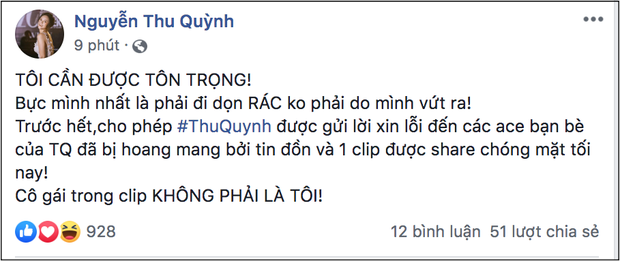 Thu Quỳnh bức xúc lên tiếng khi bất ngờ bị đồn lộ clip nóng - Ảnh 1.