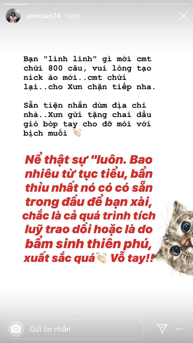 Bị ai chọc tức mà Yến Xuân đanh đá thách thức cứ lập nick ảo chửi tiếp đi, mỏi tay thì để ship dầu gió bóp tay đỡ mỏi nè - Ảnh 2.