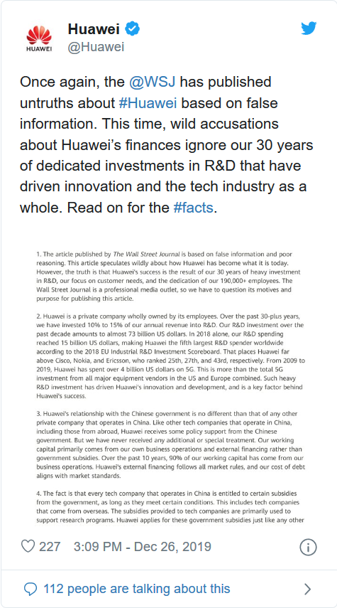 Báo uy tín Wall Street Journal đưa tin Huawei được nhà nước Trung Quốc tài trợ 75 tỷ USD, khiến hãng này nổi điên - Ảnh 1.