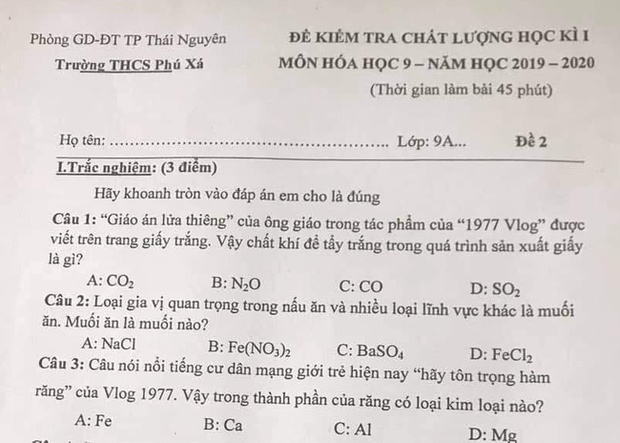 Một trường THCS ở Thái Nguyên mang hiện tượng 1977 vlog vào đề thi môn... Hóa học gây tranh cãi - Ảnh 2.