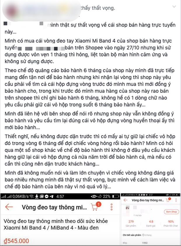 Hà Nội: Khách hàng bức xúc vì shop yêu cầu “tìm lại vỏ hộp” khi đi bảo hành vòng đeo tay thông minh bị lỗi - Ảnh 1.