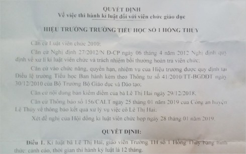 Cô giáo ở Quảng Bình tát học sinh chảy máu tai bị phạt 2,5 triệu đồng - Ảnh 1.