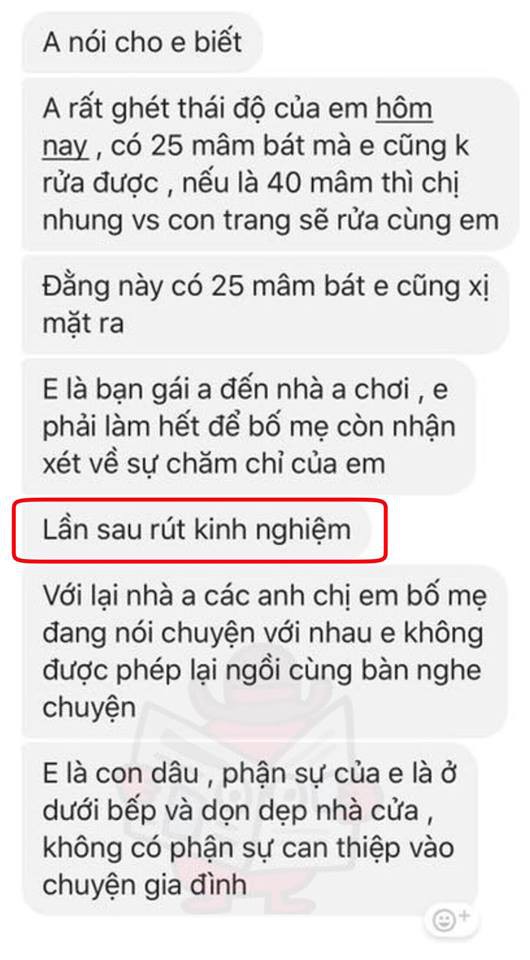 Thanh niên nhắn tin mắng bạn gái: Phận sự của em là ở dưới bếp và dọn dẹp nhà cửa! - Ảnh 1.