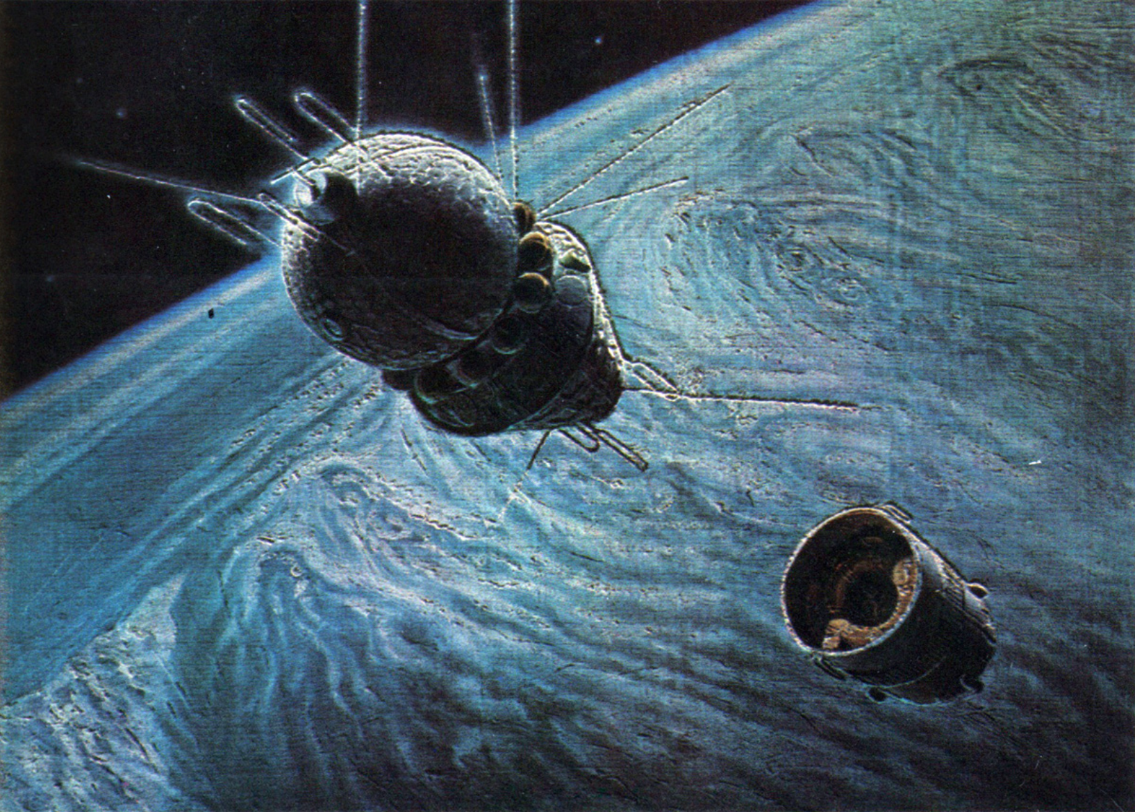 Первый полет в космос картинки. Космический корабль Гагарина Восток 1. А.Леонов, а.Соколов "на спутнике Юпитера". Космический корабль Восток картина Леонов.