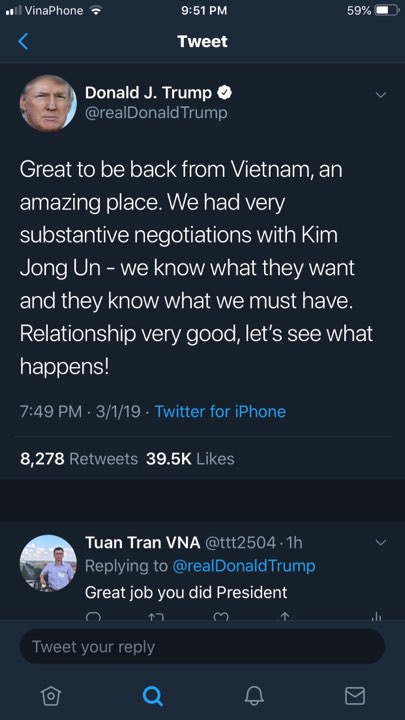 Tổng thống Trump tiếp tục đăng tweet ca ngợi Việt Nam là đất nước tuyệt vời - Ảnh 1.