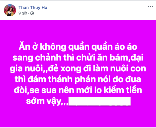 Điềm đạm là thế nhưng Thân Thúy Hà cũng bức xúc đáp trả khi bị nhận xét đua đòi nên mới phải lo đi kiếm tiền sau 1 tháng sinh con - Ảnh 1.