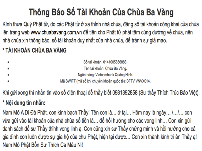 Website chùa Ba Vàng tạm thời không thể truy cập được - Ảnh 1.
