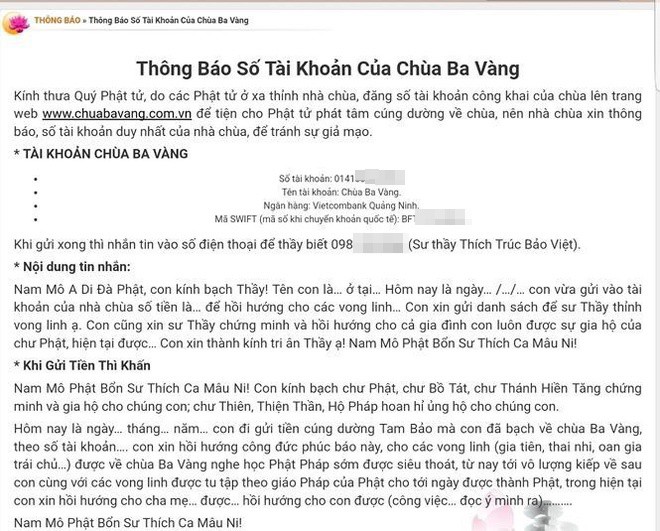 Ngân hàng mở tài khoản cho chùa Ba Vàng có đúng luật? - Ảnh 1.