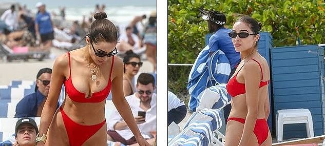 Hoa hậu Hoàn vũ Olivia Culpo rực lửa với bikini đỏ ở biển Miami - Ảnh 2.
