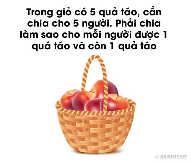 Làm thế nào để chia 5 quả táo cho 5 người mà trong giỏ vẫn còn 1 quả? - Ảnh 3.