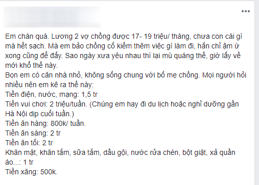 Đã có nhà riêng, vợ trẻ vẫn than lương gần 20 triệu không đủ tiêu, chị em hoang mang khi nhìn thấy khoản hưởng thụ này - Ảnh 1.