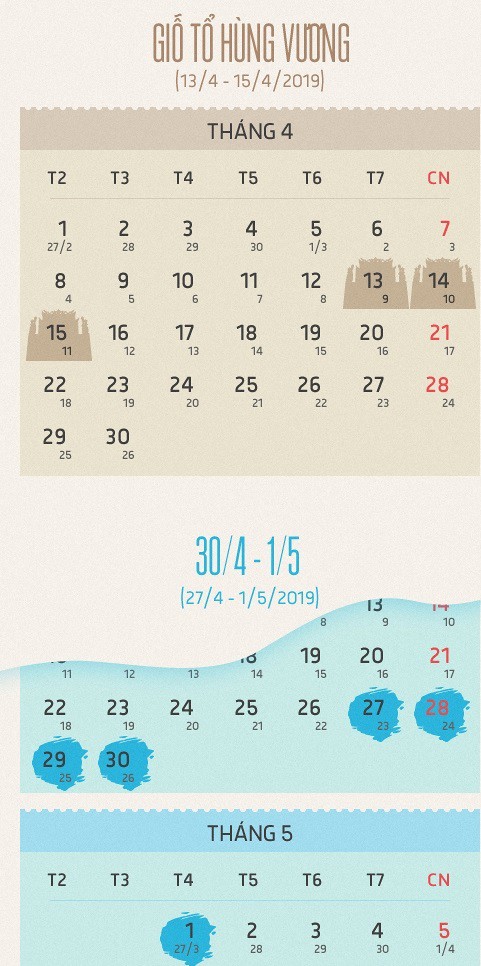 Chi tiết lịch nghỉ lễ ngày giỗ Tổ Hùng Vương và dịp 30/4 - 1/5 - Ảnh 1.