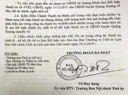 Phát hiện nhiều sai phạm nhưng kết luận chung chung, Chánh thanh tra TP Sầm Sơn bị kiểm điểm  - Ảnh 1.