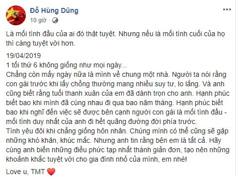 Tiền vệ tuyển Việt Nam viết tâm thư gửi vợ sắp cưới - Ảnh 1.