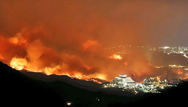 Bầu trời đêm rực đỏ do cháy rừng thảm khốc ở Hàn Quốc - Ảnh 7.