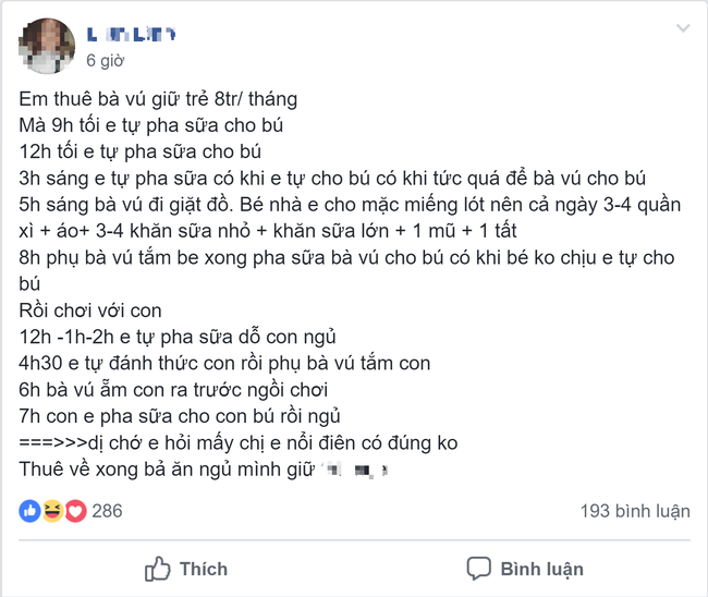 Bức xúc vì bỏ 8 triệu thuê vú nuôi vẫn phải tự pha sữa cho con, mẹ trẻ bị chị em mắng không ngẩng được mặt vì loạt lý do - Ảnh 1.