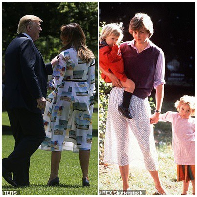 Khoảnh khắc váy của bà Trump bị thổi bay trong gió khiến báo Anh liên tưởng tới bức ảnh nổi tiếng chụp Công nương Diana - Ảnh 3.