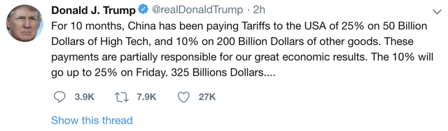 Tổng thống Trump: Mỹ sẽ tăng thuế lên 25% với 200 tỷ USD hàng hoá Trung Quốc từ ngày 10/5 - Ảnh 1.