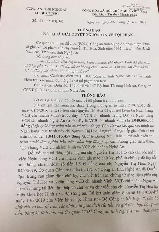 Vụ khách hàng tố mất 1,5 tỷ khi gửi ngân hàng: Công an kết luận vụ việc - Ảnh 1.